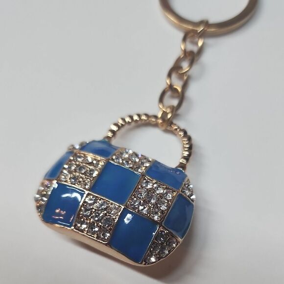 Blue and Gold Checkered Keychain - Picture 2 of 9